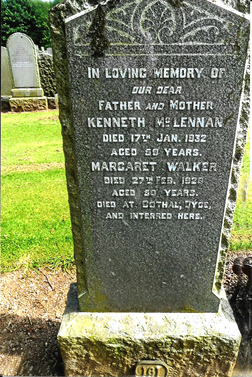 Photo of headstones/Kenneth McLennan d1932 hdstn Dunnottar chyd in Stonehaven